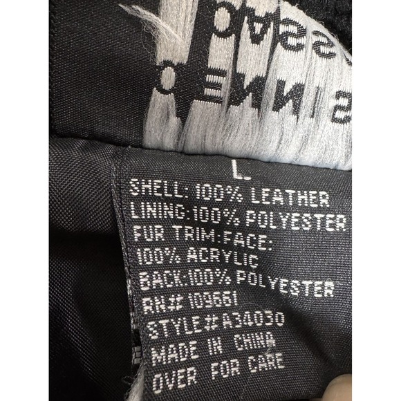 VTG Dennis Basso Women's L Black Leather Jacket Coat Faux Fur Mandarin Collar - Picture 6 of 9